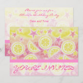 「ピンクレモネード」招待状ストライプ 招待状 (正面/裏面)