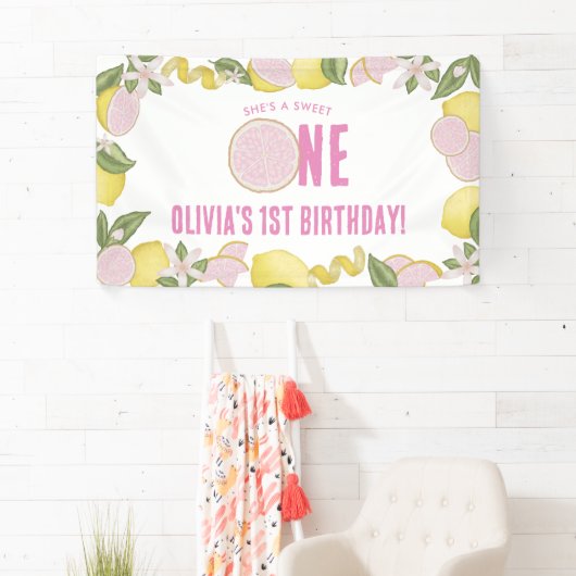 ピンクレモネード 1歳誕生日パーティーバナー 横断幕 (インサイチュ)