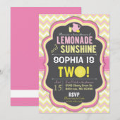 ピンクレモネード 2歳の誕生日 シェブロン 招待状 (正面/裏面)
