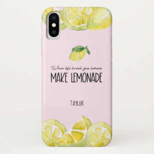ピンクレモパーソナライズされたンズ水彩引用文 iPhone X ケース