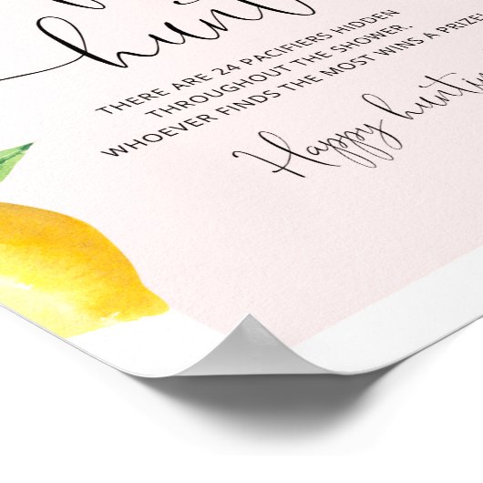 ピンクレモンおしゃぶり狩りベビーシャワーゲームポスター ポスター (角)