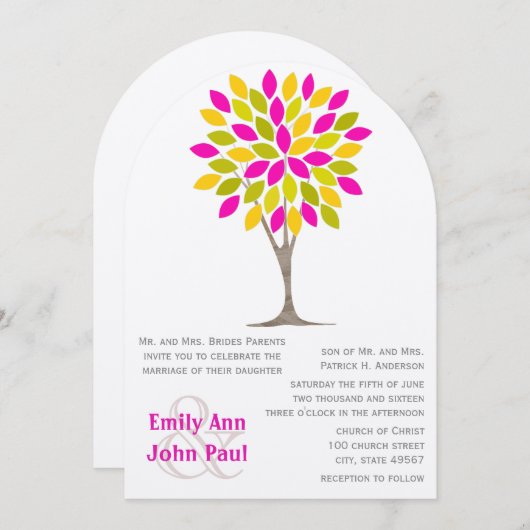 ピンクレモンイエローグリーンキクの森 招待状 (正面/裏面)