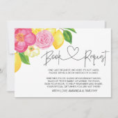 ピンクレモンフローラ赤ちゃんシャワーブックリクエストカード 招待状 (正面)