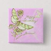 ピンクレモンライムバタフライボタン 缶バッジ (正面)