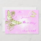 ピンクレモンライムバタフライ招待状カード 招待状 (正面)