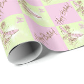 ピンクレモンライムバタフライ誕生日ラッピング紙 ラッピングペーパー (ロールコーナー)