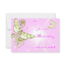 ピンクレモンライムバタフライ誕生日RSVPカード