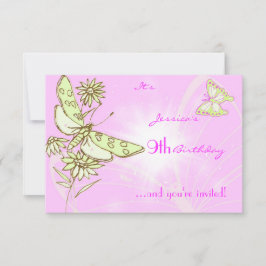 ピンクレモンライムバタフライ誕生日RSVPカード 招待状