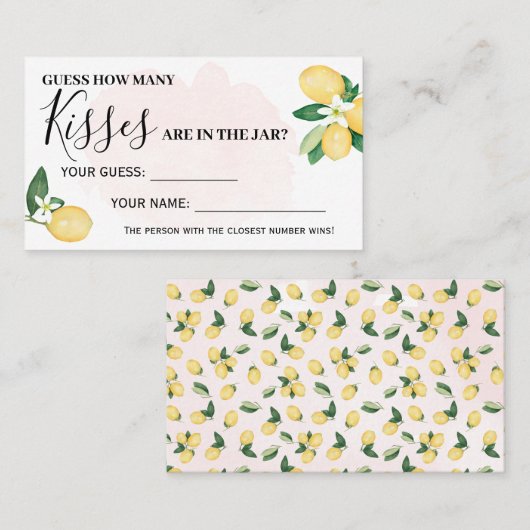 ピンクレモン何人のキスブライダルシャワーゲームカード プレイスカード (正面/裏面)