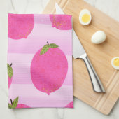 ピンクレモン夏フルーツウォーターの色おもしろい明るい キッチンタオル (四つ折り)