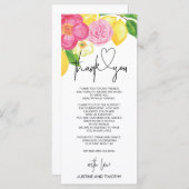 ピンクレモン春の結婚式サンキューテーブルセッティング メニュー (正面/裏面)