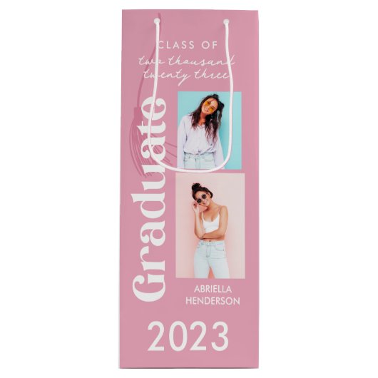 ピンクレロ卒業プレゼント ワインギフトバッグ (正面)