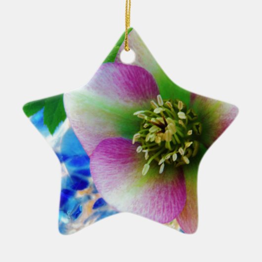 ピンクレンテンバラブルーガラスボール セラミックオーナメント (正面)