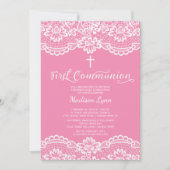 ピンクレーかわいらしスファーストホリーコミュニオン招待状 招待状 (正面)