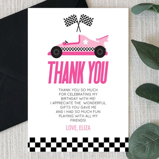 ピンクレーサークルカーバースデーパーティー サンキューカード