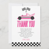 ピンクレーサークルカーバースデーパーティー サンキューカード (正面)