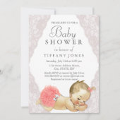 ピンクレースその女の子ヴィンテージベビーシャワー招待状 招待状 (正面)