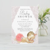 ピンクレースその女の子ヴィンテージベビーシャワー招待状 招待状 (スタンド正面)
