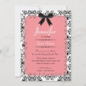 ピンクレースとブラック&ホワイトダマスクスウィート16 5x7 招待状 (正面)