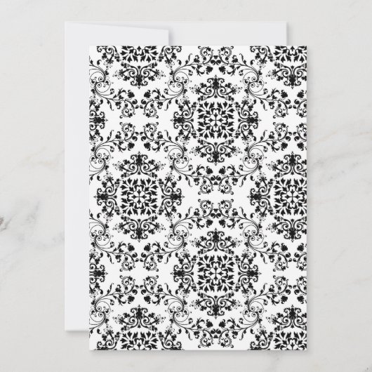 ピンクレースとブラック&ホワイトダマスクスウィート16 5x7 招待状 (裏面)