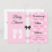 ピンクレースとボーズガールズベビーシャワー招待状 インビテーションポストカード (正面/裏面)