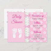 ピンクレースとボーズガールズベビーシャワー招待状 インビテーションポストカード (正面/裏面)