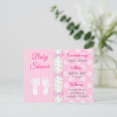ピンクレースとボーズガールズベビーシャワー招待状 インビテーションポストカード (スタンド正面)
