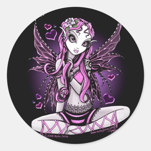 ピンクレースのようの妖精バレンタインデステッカー ラウンドシール (正面)