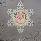 ピンクレースのラブリーピンクピーフェイクニー スノーフレークピューターオーナメント