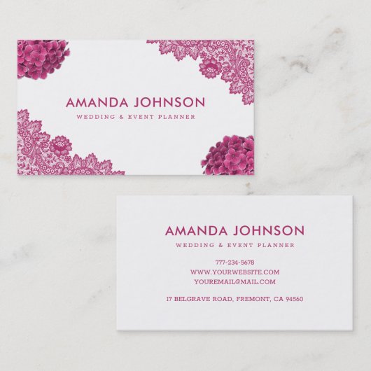 ピンクレースアジサイ結婚フローライベントプランナー 名刺 (正面/裏面)