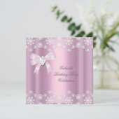 ピンクレースエレガントバースデーパーティードダイヤモンドボウ 招待状 (スタンド正面)