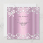 ピンクレースエレガントバースデーパーティードダイヤモンドボウ 招待状 (裏面)