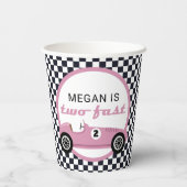 ピンクレースカーガールレースツーファースト誕生日パーティー 紙コップ (裏面)