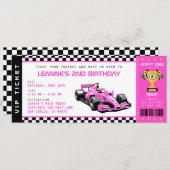 ピンクレースカーチケットパスガールバースデーパーティー 招待状 (正面/裏面)