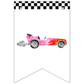 ピンクレースカーハッピーバースデーパーティーデコール バンティングフラッグ (第1の旗)