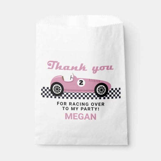 ピンクレースカーレース誕生日パーティー フェイバーバッグ (正面)