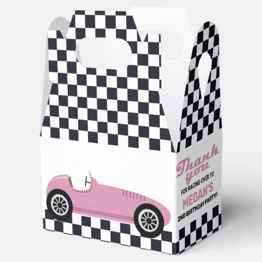 ピンクレースカーレース誕生日パーティ市松模様にー フェイバーボックス (オープン)