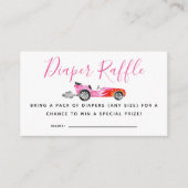ピンクレースカー赤ちゃんシャワーおむつラッフルチケット エンクロージャーカード (正面)