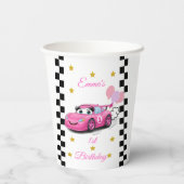 ピンクレースカー金ゴールドスターズバースデーパーティー 紙コップ (裏面)