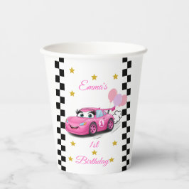 ピンクレースカー金ゴールドスターズバースデーパーティー 紙コップ