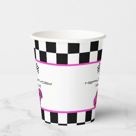 ピンクレースカー |子供の誕生日パーティー 紙コップ (右)