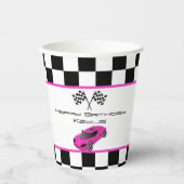 ピンクレースカー |子供の誕生日パーティー 紙コップ (正面)