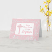 ピンクレースガールバプテスマ カード (黄色い花)