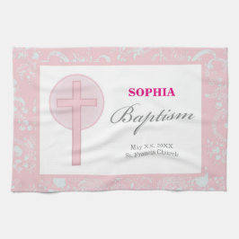 ピンクレースガールバプテスマ キッチンタオル