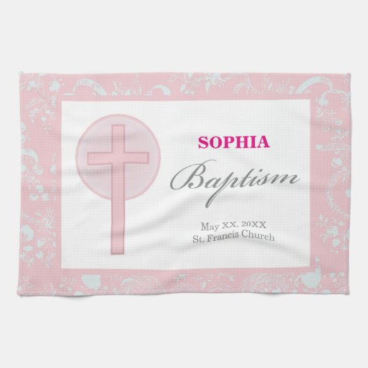 ピンクレースガールバプテスマ キッチンタオル (横)