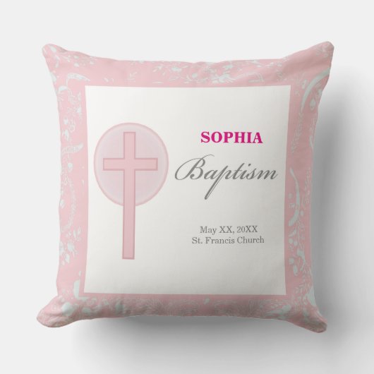 ピンクレースガールバプテスマ クッション (正面)