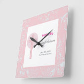 ピンクレースガールバプテスマ スクエア壁時計 (傾斜)