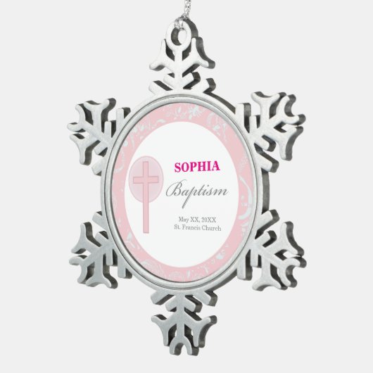 ピンクレースガールバプテスマ スノーフレークピューターオーナメント (右)