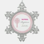 ピンクレースガールバプテスマ スノーフレークピューターオーナメント (正面)