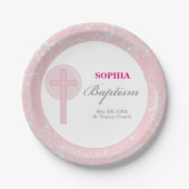 ピンクレースガールバプテスマ ペーパープレート (正面)